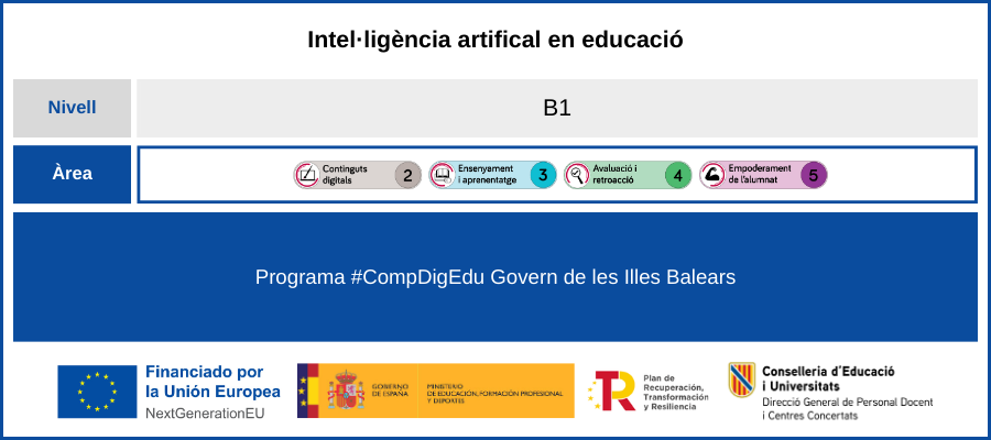 Àrees i nivells del MRCDD IA en educació Àrees i nivells del MRCDD IA en educació