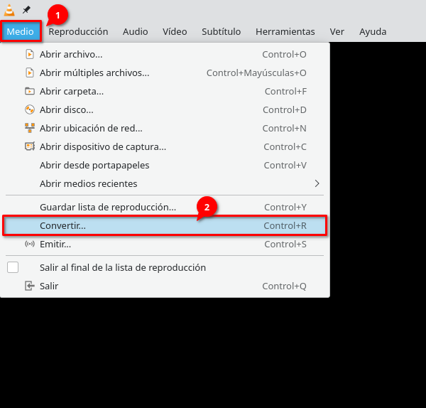 1r pas del procés de transcodificació d'un vídeo amb VLC