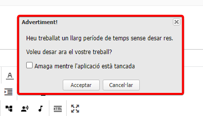 Finestra emergent avisant de la necessitat de guardar