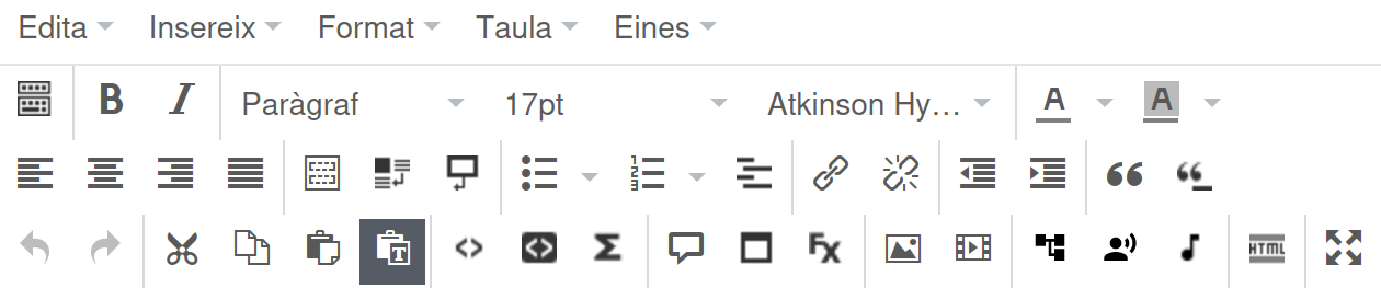 Barres d'eines de l'editor a eXeLearning