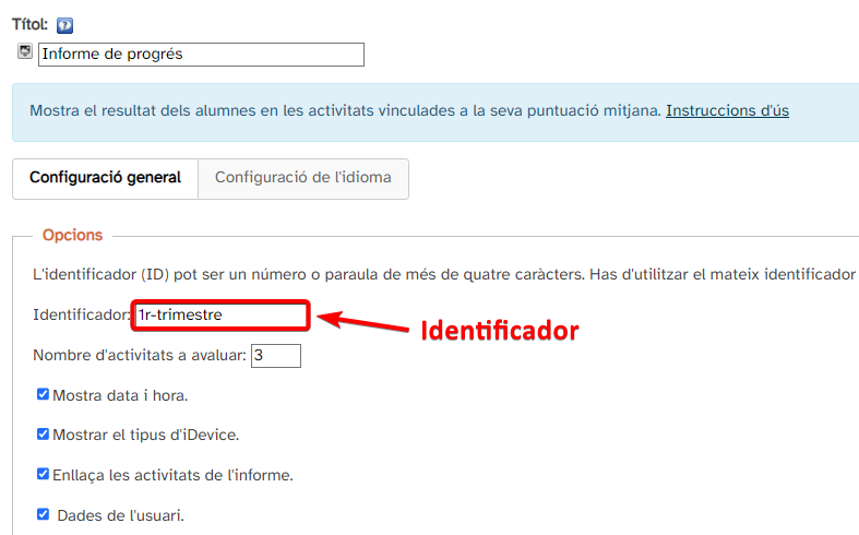 Opcions Informe progrés