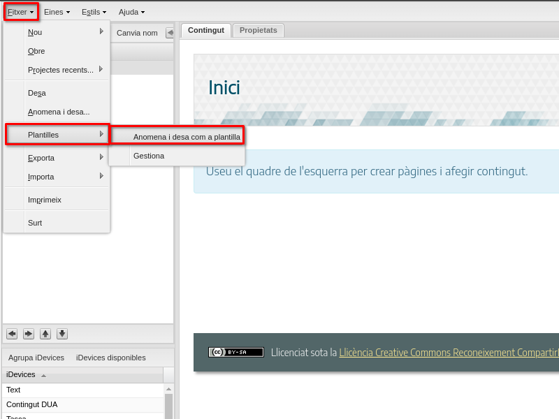 Desar com a plantilla a eXeLearning