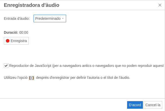 Finestra emergent capturadora d'àudio integrada