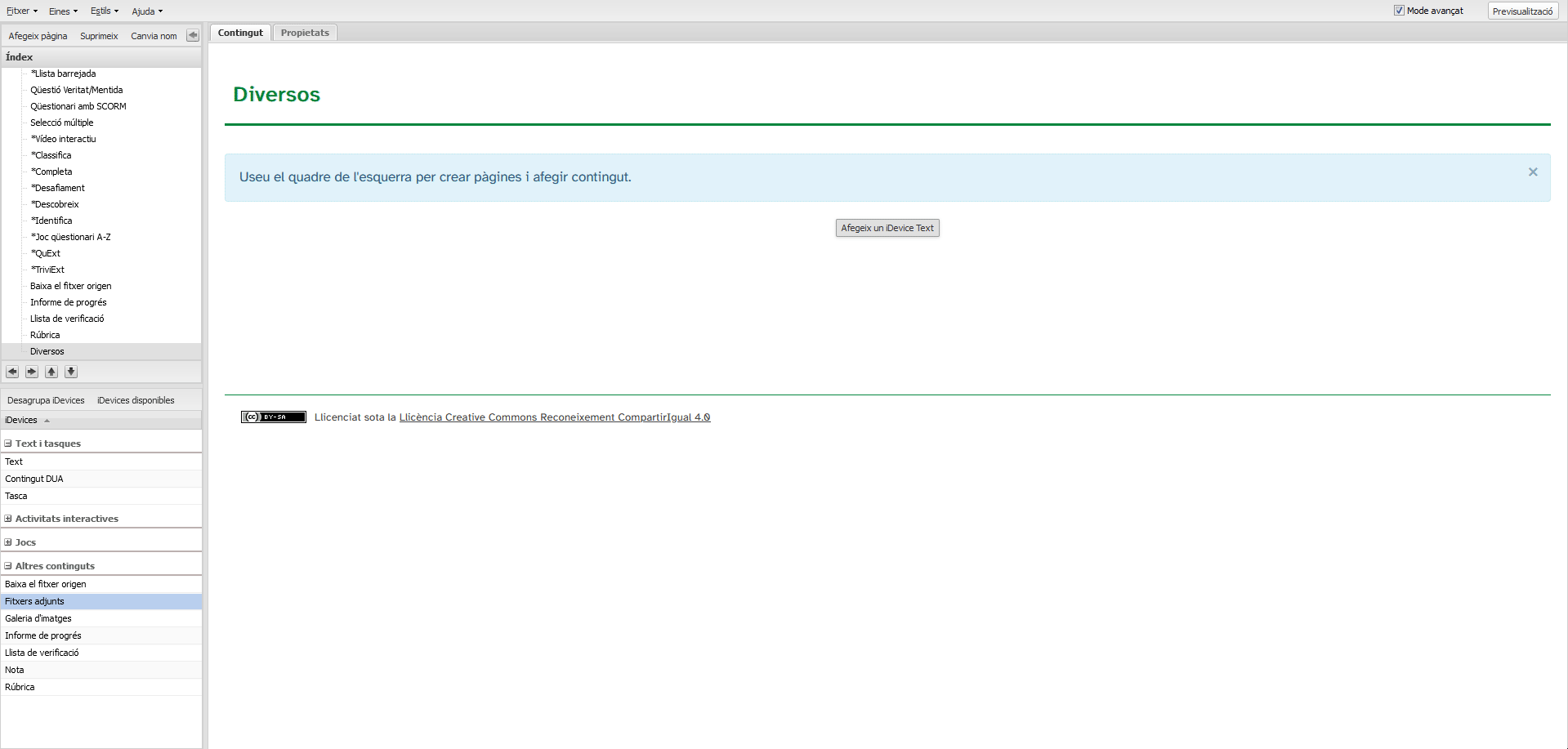 Altres continguts. Fitxers adjunts