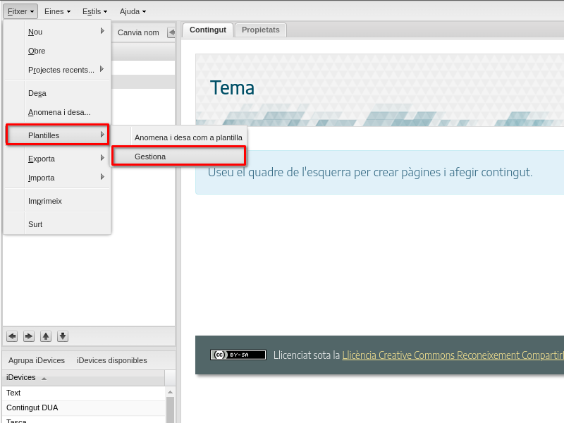 Accés a la gestió de plantilles a eXeLearning