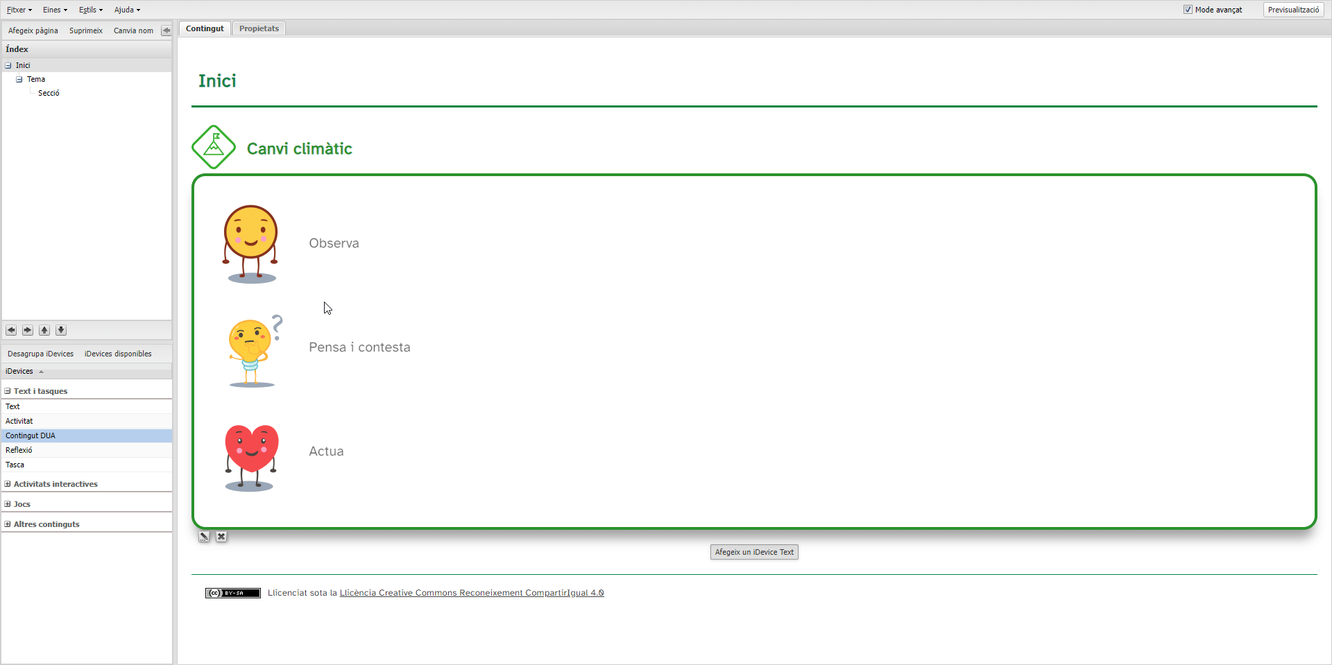 Tipus de contingut DUA presentat amb icones