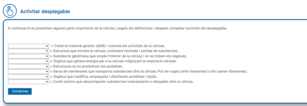 Vista d'activitat desplegable d'exemple 