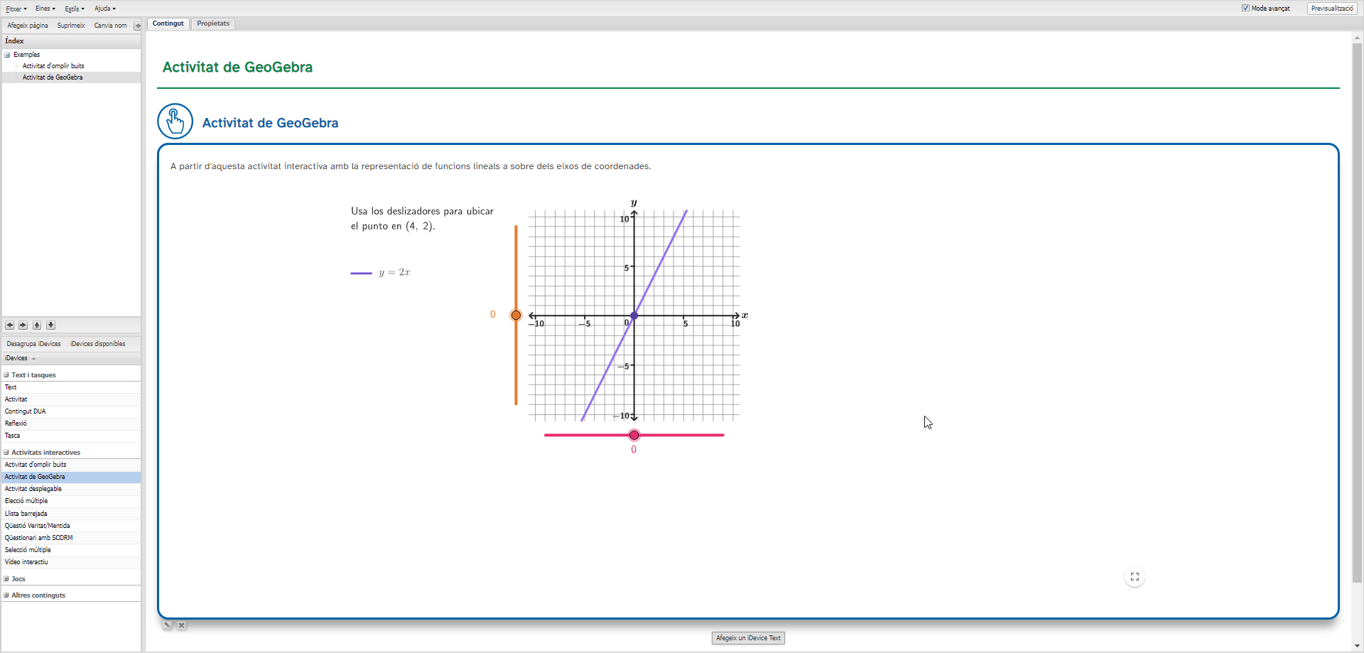 Exemple d'activitat de GeoGebra