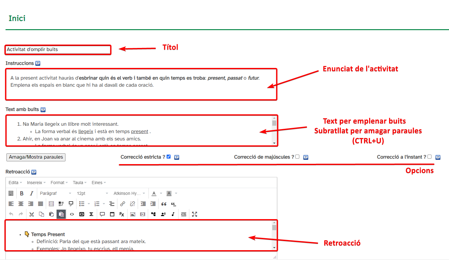 Exemple d'activitat d'omplir buits