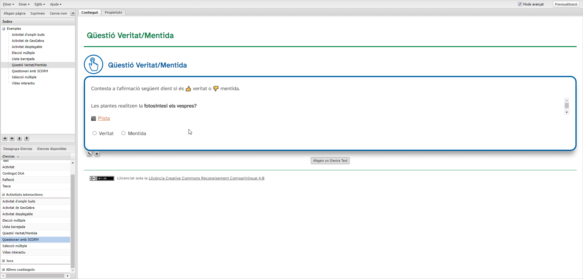 Procés edició iDevice Qüestió Veritat/Mentida