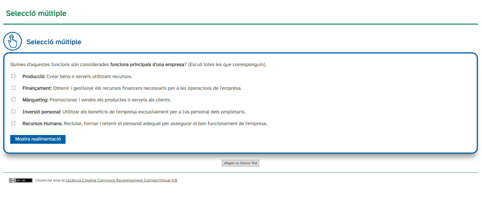 Exemple d'iDevice Selecció múltiple
