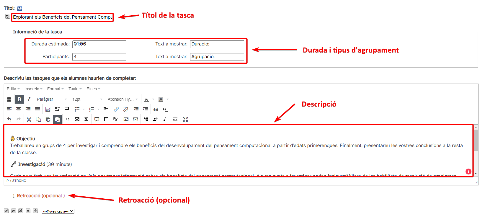 Procés d'edició de l'iDevice tasca