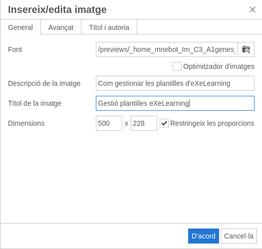 Opcions generals insereix / edita imatge