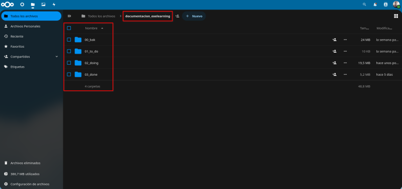 Exemple d'organització de carpetes amb Nextcloud