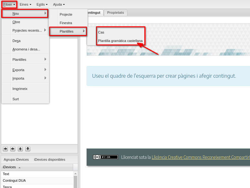 Crear nou arxiu des d'una plantilla