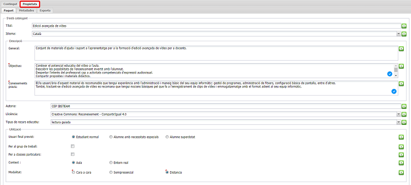 Captura amb propietats bàsiques d'un projecte