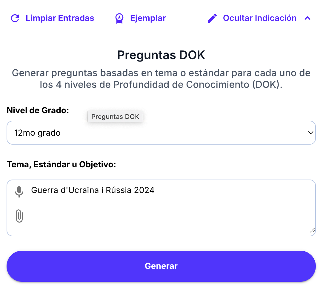 Camps a emplenar per crear les preguntes de resposta complexa