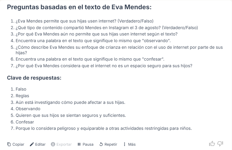 Preguntes sobre un text generades amb Magic School