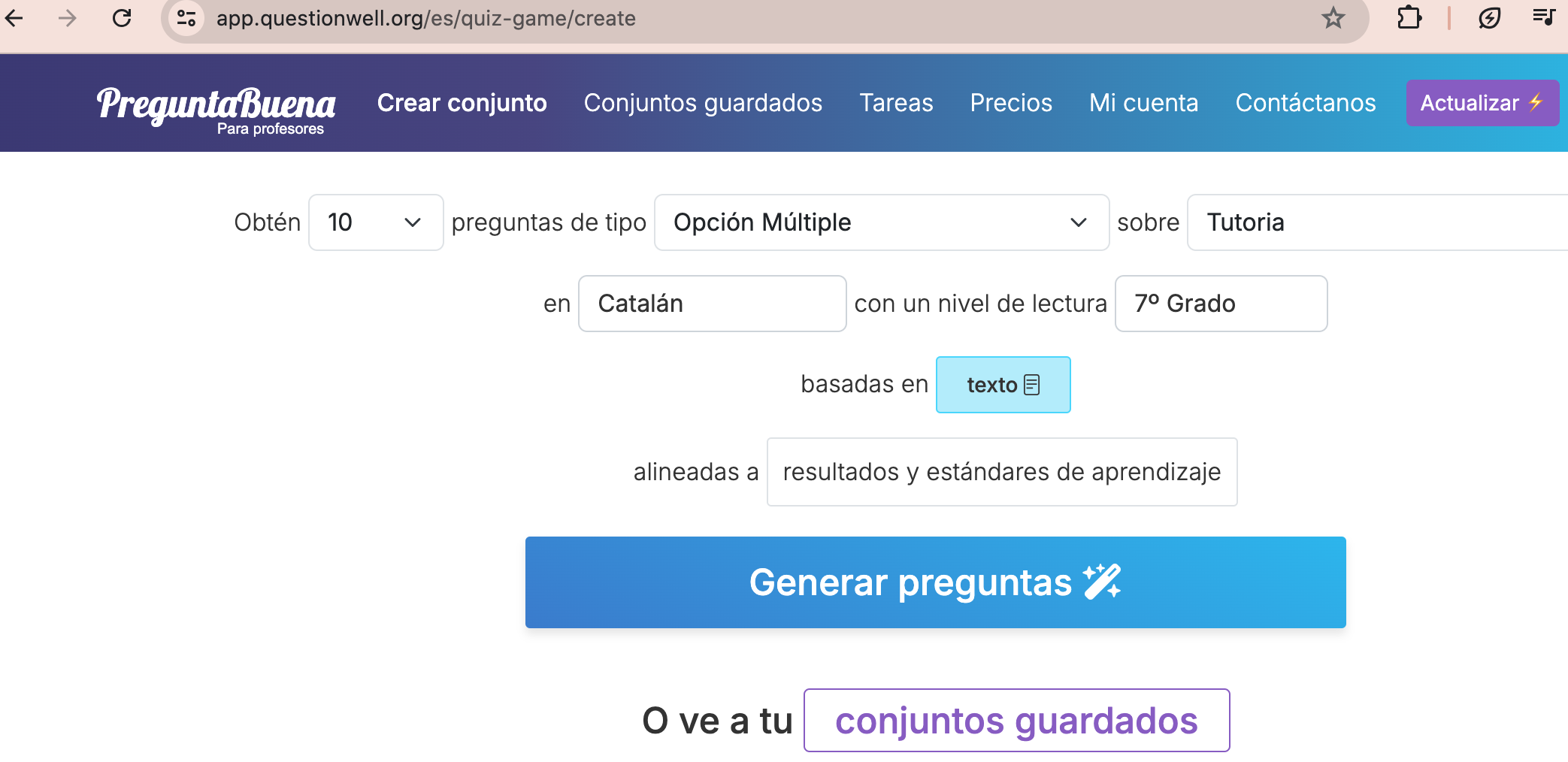 Interfície de la plataforma QuestionWell