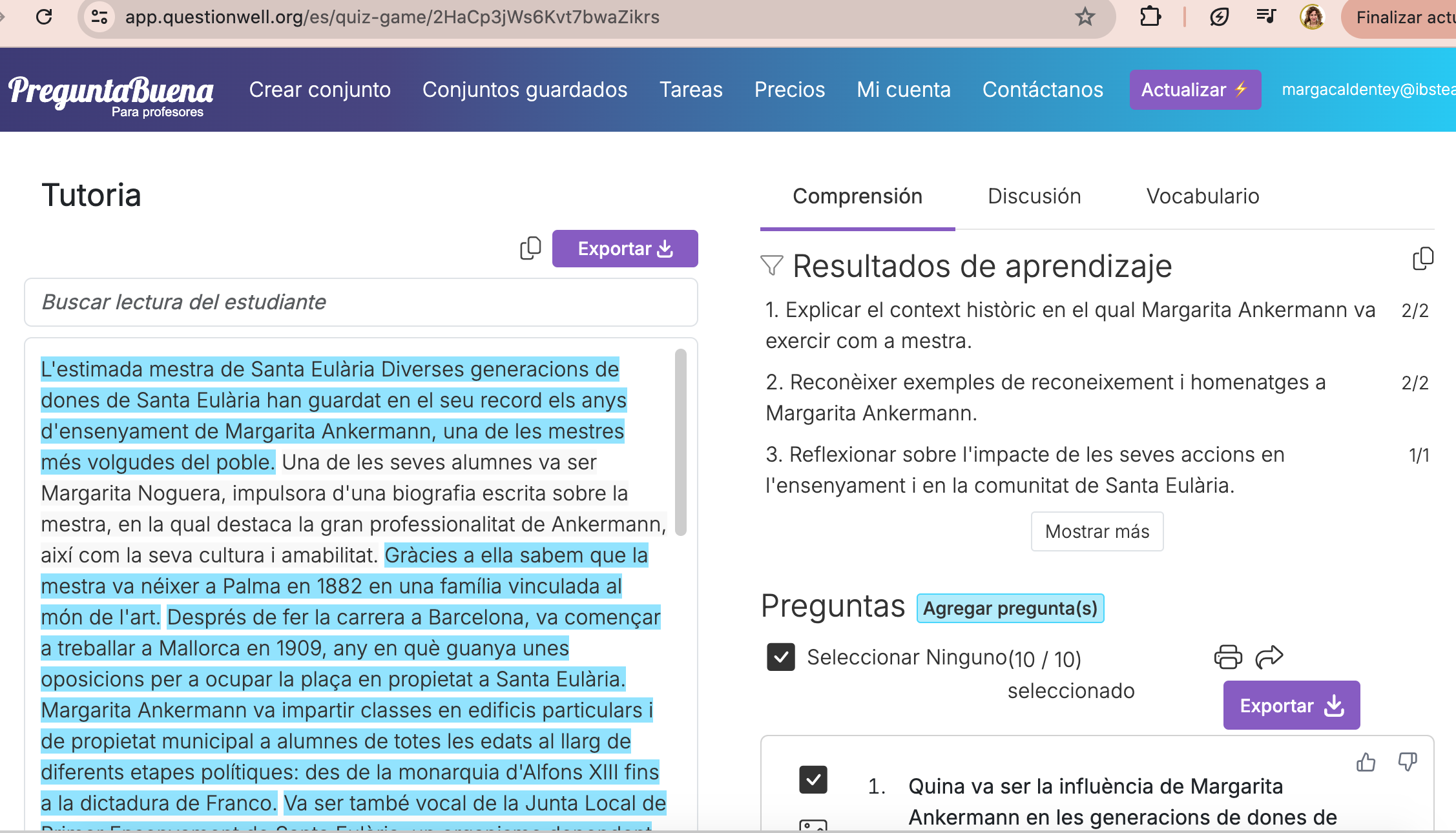 Qüestionari i altres productes relacionats obtinguts amb QuestionWell