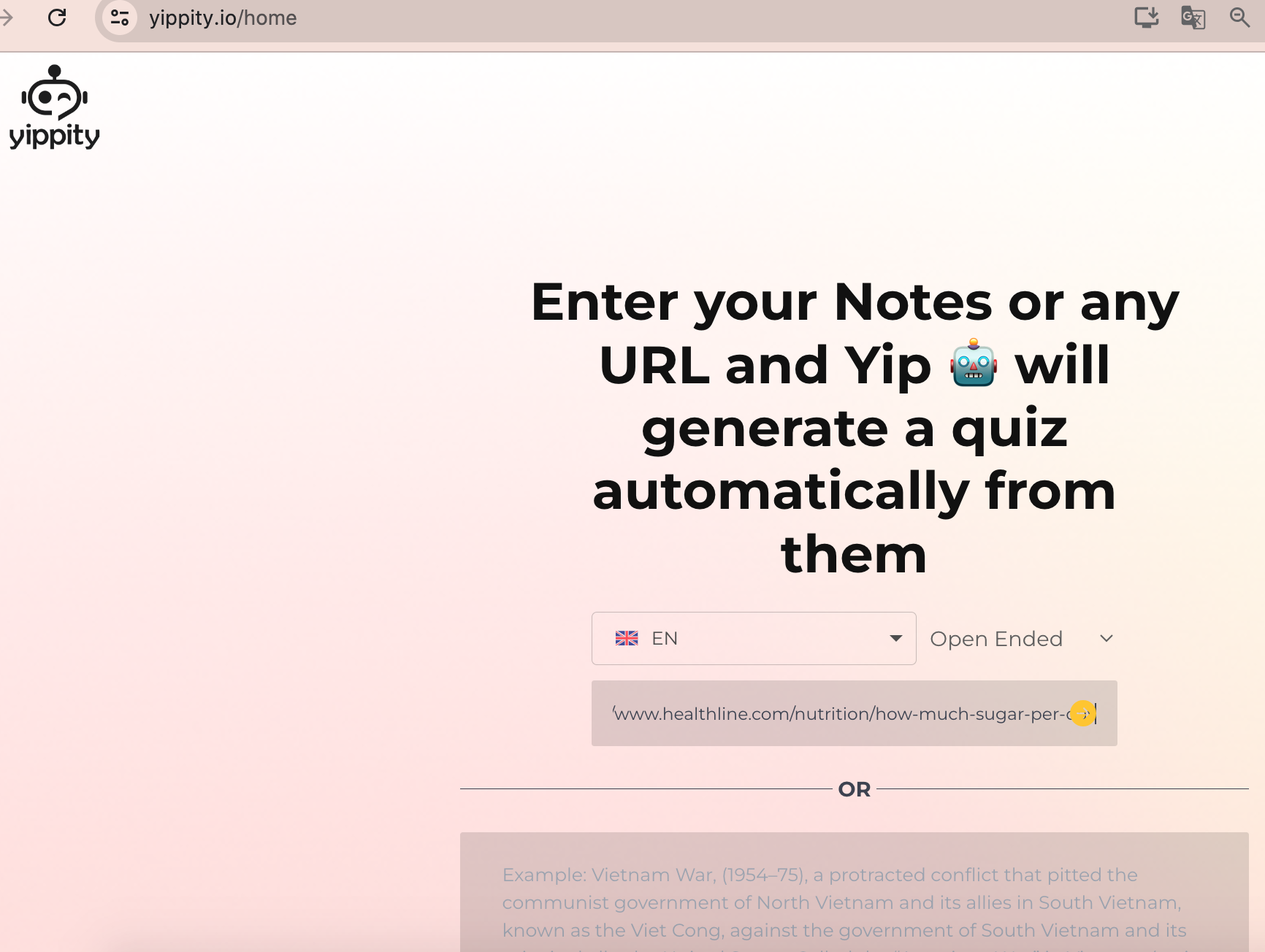Interfície de la plataforma Yippity