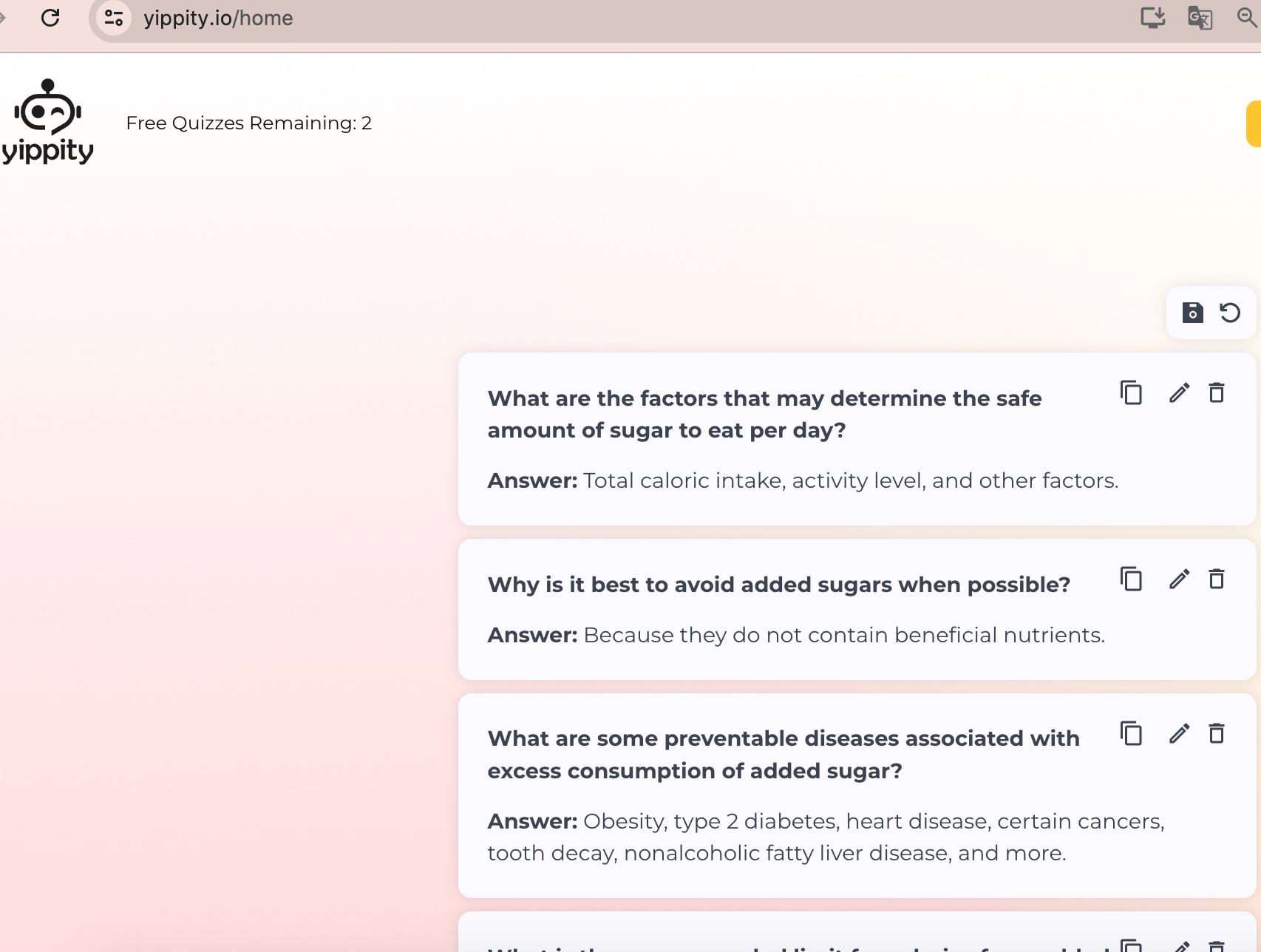 Exemple de preguntes sobre un URL creades amb Yippity