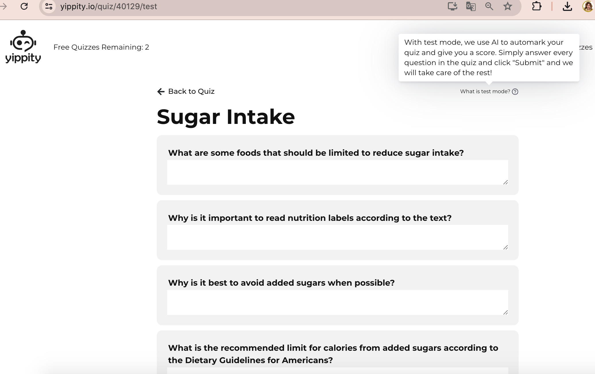 Preguntes de Yippity per contestar