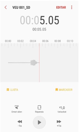 Captura de pantalla de l'aplicació d'enregistrar des d'un mòbil