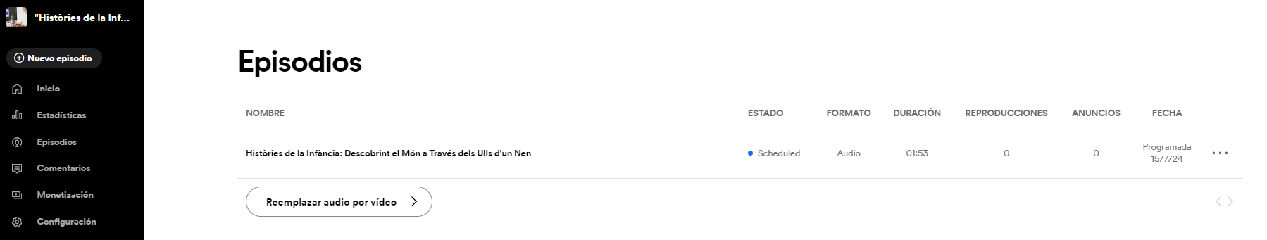 Interfície Spotify for Podcasters