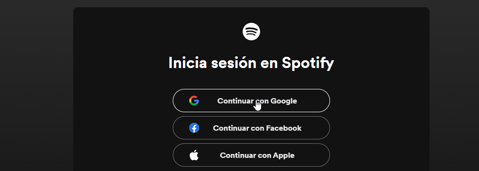 Captura de pantalla inici de sessió a Spotify