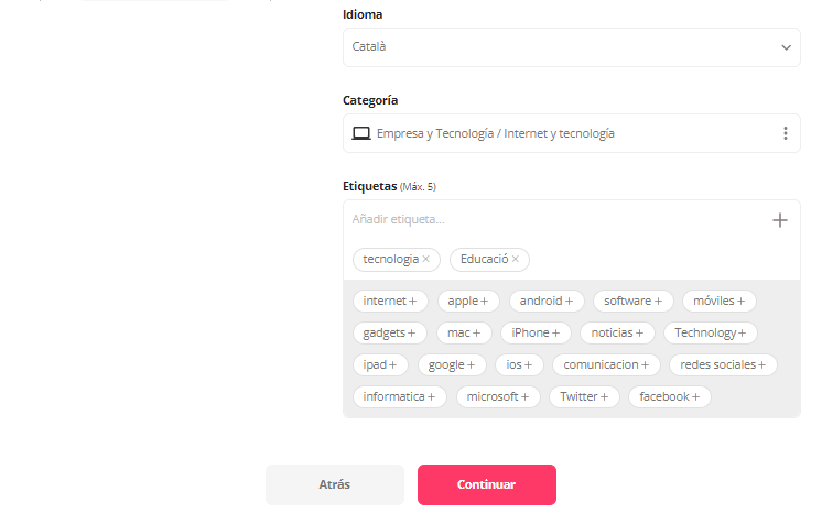 Afegeix el teu programa_ categories i etiquetes