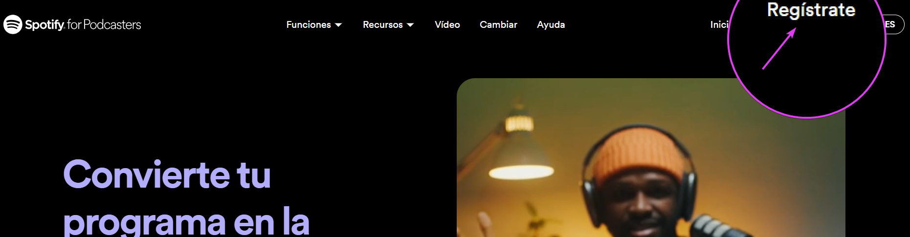 Captura de pantalla Inici sessió Spotify for Podcasters