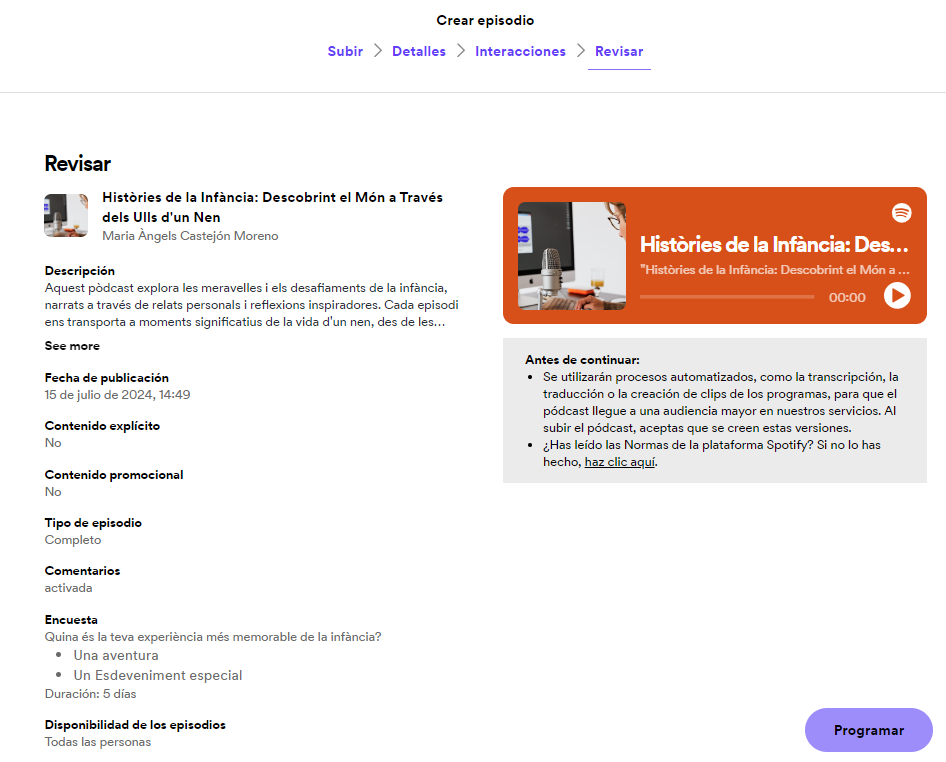 Revisa la informació del teu pòdcast