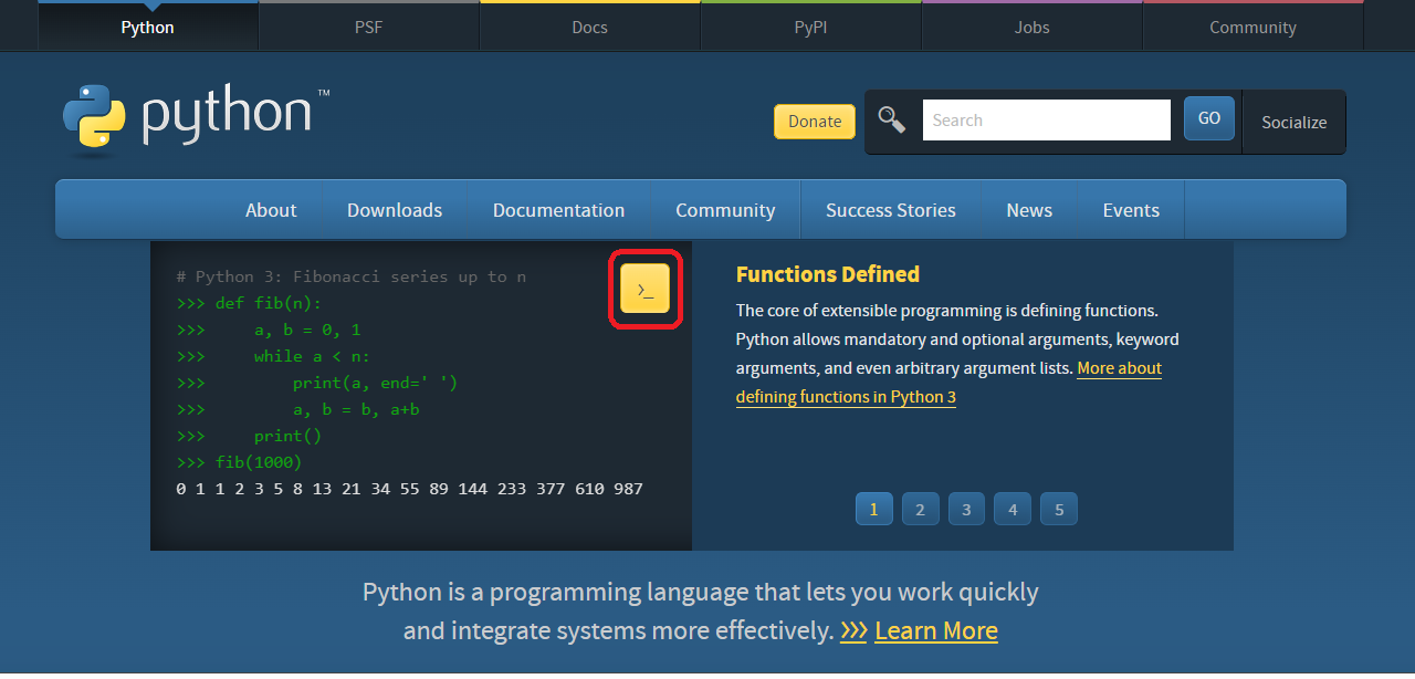 Captura de pantalla web Python.org