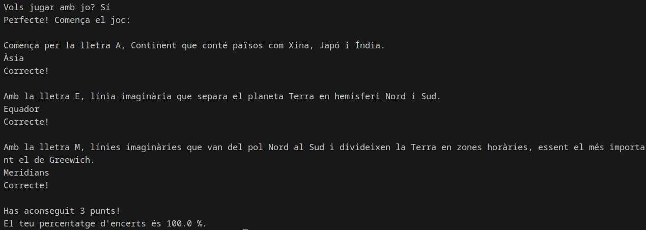 Exemple d'ús. Joc de preguntes i respostes