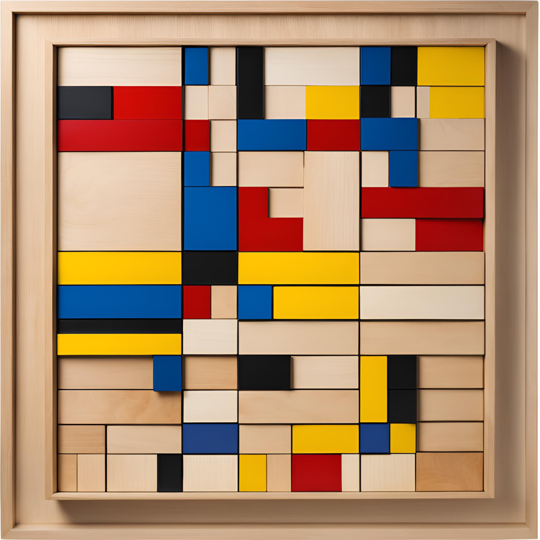 Reproducció d'una obra de Mondrian amb peces de fusta