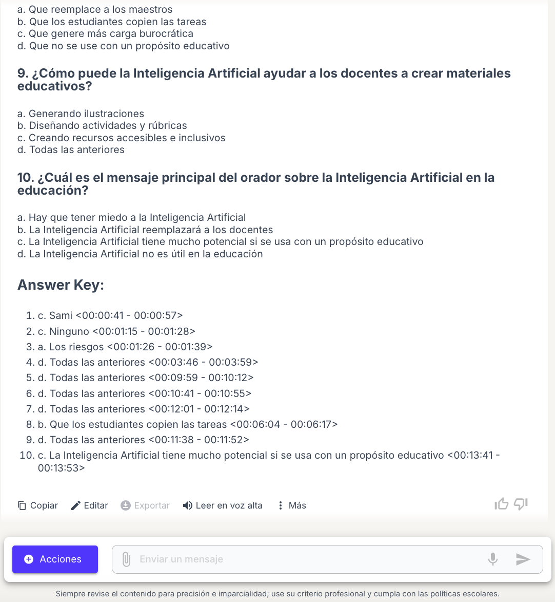 Respostes de les preguntes sobre el vídeo