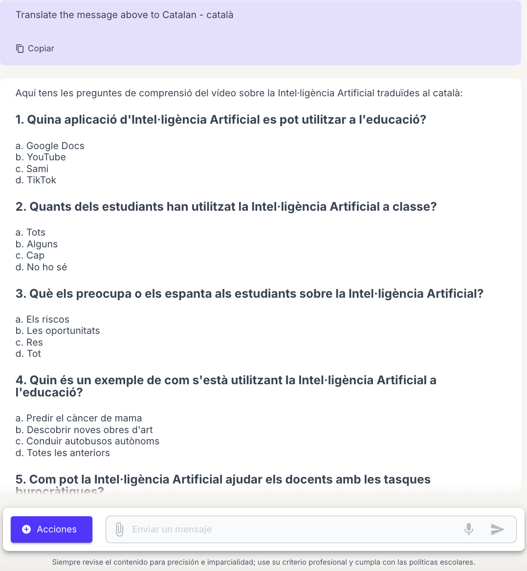 Qüestionari sobre el vídeo traduït al català