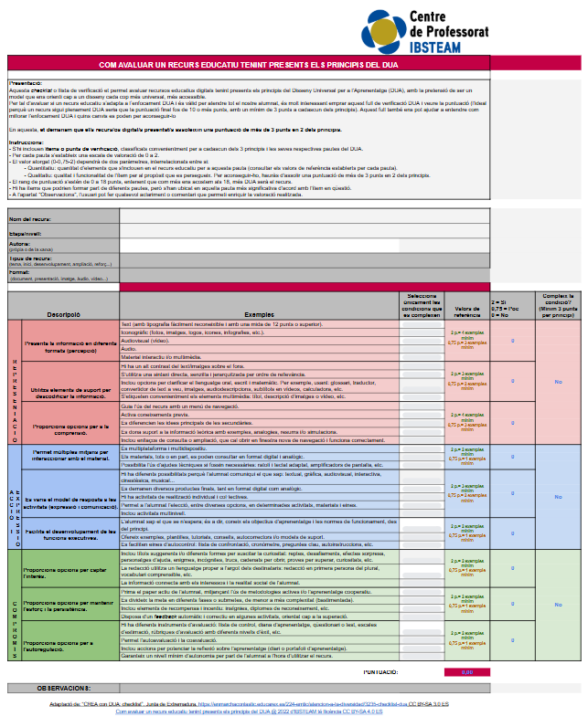 UDL verification sheet