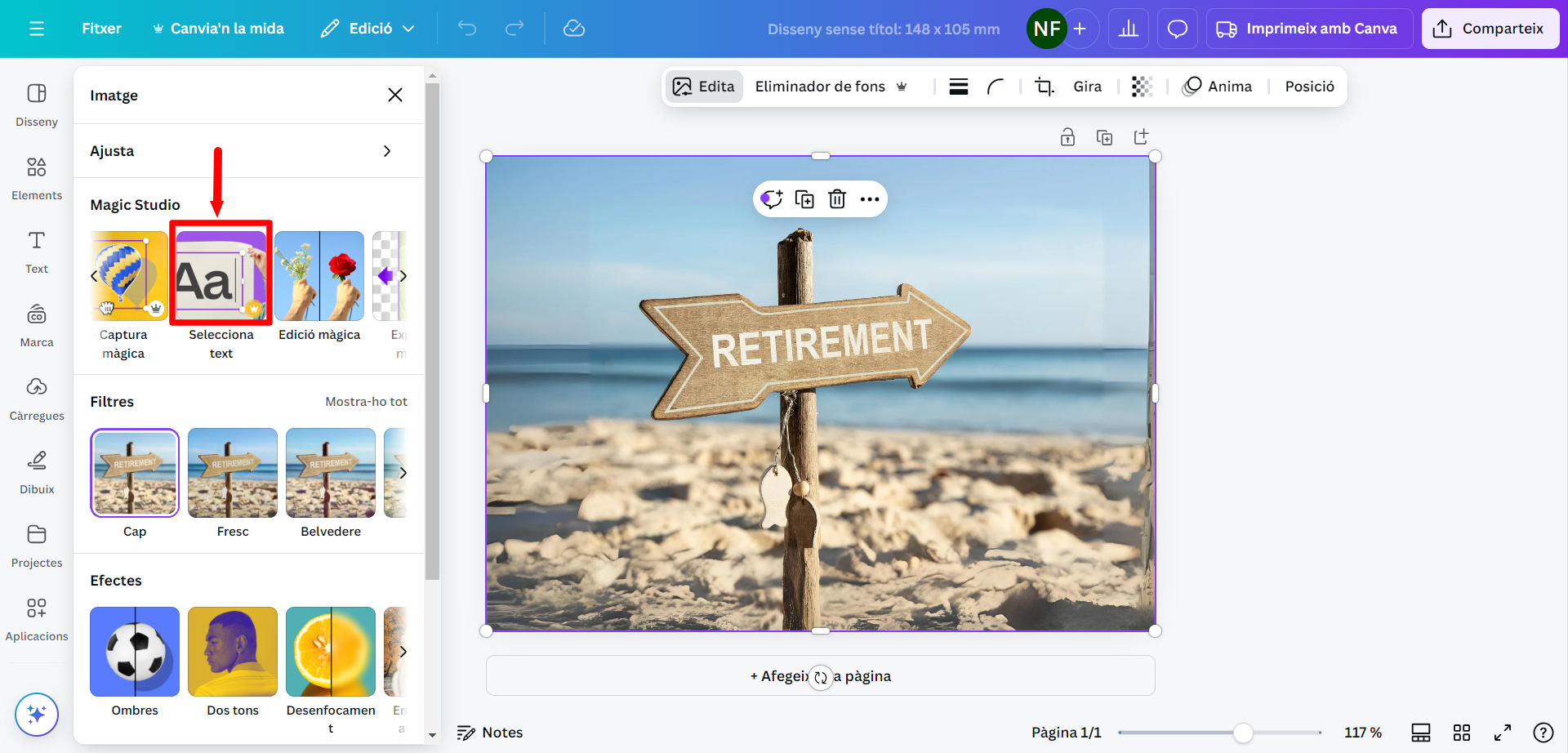 Selecciona text Canva