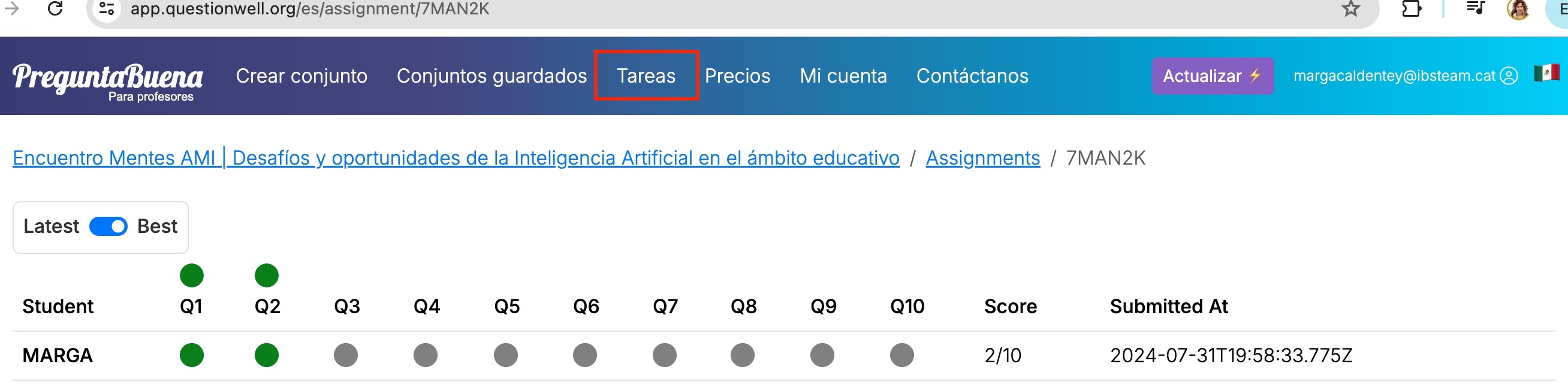 Veure els resultats del vídeo interactiu a QuestionWell